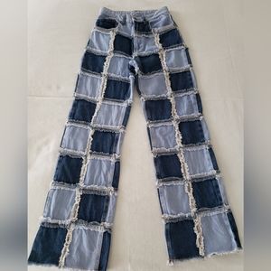 Ragged Priest patchwork color block frayed panel denim jeans size 25